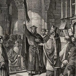 King Louis VII (1120-1180) takes the oriflame at the Basilica of Saint Denis (Saint Denis