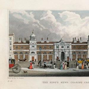 The Kings Mews, Charing Cross. Temporary home of Edward Crosss Menagerie (coloured engraving)