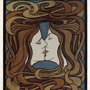 The Kiss - Behrens, Peter (1868-1940) - 1900 - Woodcut - Museum fuer Kunst und Gewerbe Hamburg
