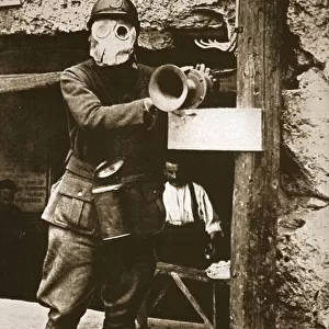 A Klaxon horn used to give warning against German gas-attacks in a French trench