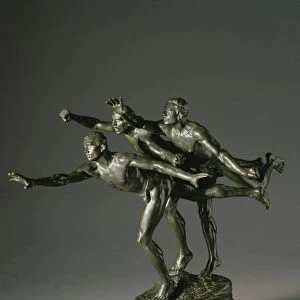 L Arrivee de la Course a Pied (bronze sculpture on a green marble base)