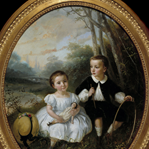 L enfant au hoop Painting by Bertou (19th century) 1863 Private collection