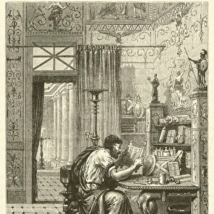 La bibliotheque d un Romain (engraving)