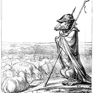 La Fontaine Renewed, Prussian Wolf disguised as a shepherd to guard German sheep