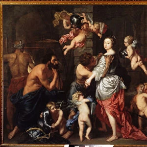 La visite de Venus (Aphrodite) a Vulcain (Hephaistos) (The visit of Venus to Vulcan). Peinture de Pieter Thies (1624-1677 ou 1679). Huile sur toile, 118, 8 x157 cm. art flamand, art baroque. State Art Museum of Belorrussian Republik, Minsk