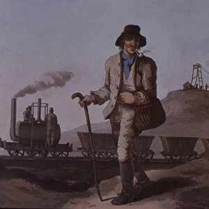 Labourer, early industrial revolution, early 19th century (colour litho)