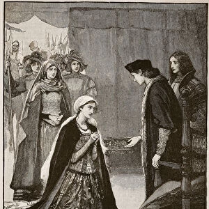 Lady Catherine Gordon before Henry VII, illustration from Cassell