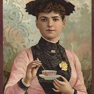 Lady stirring Teacup (chromolitho)