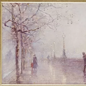 The Last Lamp, Thames Embankment, 1892 (w / c heightened with white on paper)