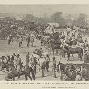 A Land-Rush in the United States, the Crowd waiting to take Possession of the New Country (litho)