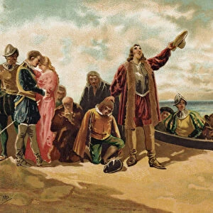 The landing of the Pilgrim Fathers in New England, 1620 (chromolitho)