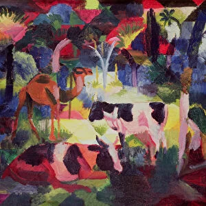 Landscape with Cows and a Camel (oil on canvas)