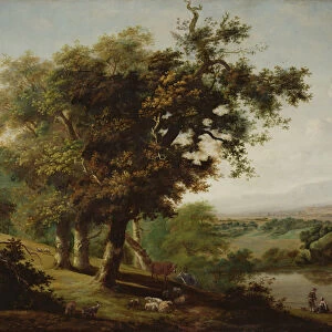 Landscape with three oak trees (oil on canvas)