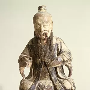 Lao-Tzu (c. 604-531) wearing the crown of a Master (painted wood)