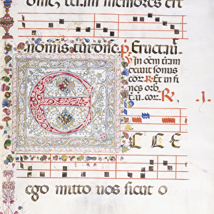 A large decorated initial E, c. 1500 (very fine pen and wash on vellum)