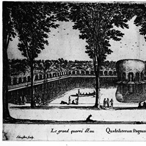 The large square of water of Chateau de la Rochefoucauld in Liancourt; by Israel
