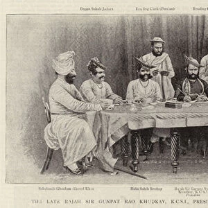 The Late Rajah Sir Gunpat Rao Khudkay, KCSI, presiding over the Council of Regency, Gwalior, India (b / w photo)
