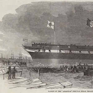 Launch of the "Amazonas"Peruvian Steam Frigate, at Blackwall Yard (engraving)