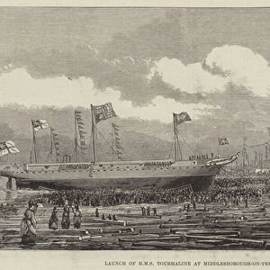 Launch of HMS Tourmaline at Middlesborough-on-Tees (engraving)