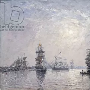 Le Havre, Eure Basin, Sailing Boats at Anchor, Sunset; Le Havre, Bassin de l Eure