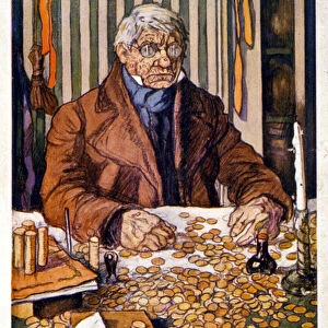 Le pere Grandet counting his money - Illustration in "Eugenie Grandet"