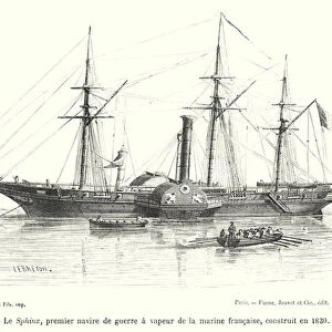 Le Sphinx, premier navire de guerre a vapeur de la marine francaise, construit en 1830 (engraving)