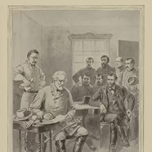 Lees surrender to Grant, Appomattox, Virginia, 9 April 1865 (litho)