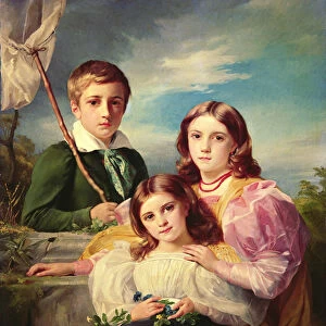 Leon Suys and his two sisters, 19th century (oil on canvas)