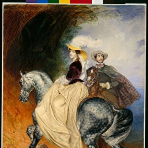 Les cavaliers : portraits de Eugene Mussard (vers 1814-1896) et de son epouse Emilie (vers 1832-1896) - Oeuvre de Karl Pavlovich Briullov (Brioullov) (1799-1852)