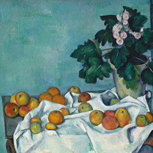 Still Life with Apples and a Pot of Primroses, c. 1890 (oil on canvas)