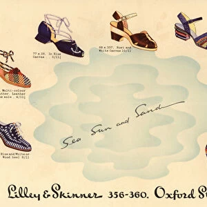 Lilley and Skinner advertisement for womens sandals and shoes (colour litho)