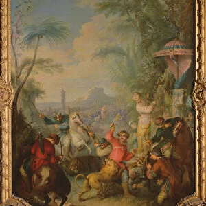 Lion and Tiger Hunt in China (oil on canvas)