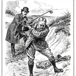 Lloyd George playing golf with Prince Bulow, German Chancellor, 1909 (litho)