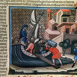 Loading Goods on to a Ship, from the manuscript Justiniano Institutiones Feodorum et