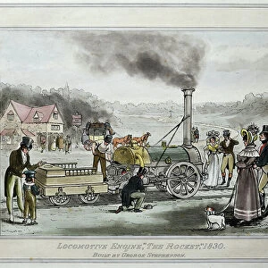 Locomotive Engine, "The Rocket, " Built by George Stephenson, 1830 (coloured etching on paper)