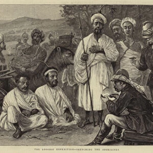 The Looshai Expedition, sketching the Aborigines (engraving)