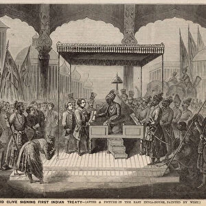 Lord Clive signing the first Indian Treaty (engraving)