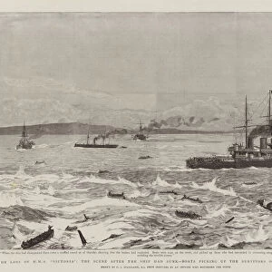 The Loss of HMS "Victoria", the Scene after the Ship had sunk, Boats picking up the Survivors of the Flag-Ship (engraving)