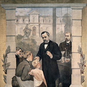 Louis Pasteur (1822-1895), French chemist and biologist, vaccinating a child