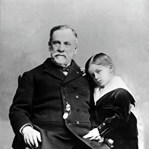 Louis Pasteur (1822-1895) and his grandson in 1892 (b/w photo)