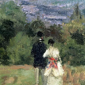 Louveciennes, detail of lovers (oil on canvas)