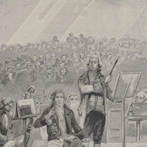 Ludwig van Beethoven conducting an orchestra despite his deafness (engraving)