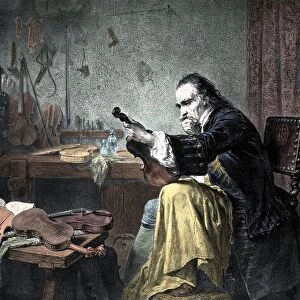 Luthier Stradivarius (Antonio Stradivari) (1644-1737) in his workshop