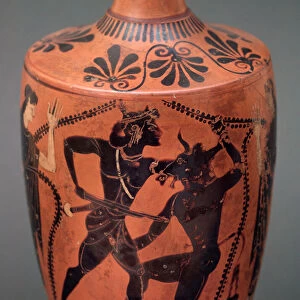 Magna Graecia: lekythos representing Theseus slaying Minotaur, c. 6th century BC