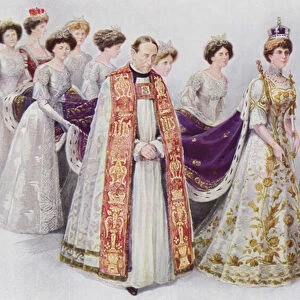 His Majesty the Queen entering the Abbey (colour litho)