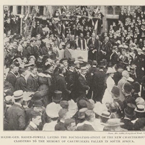 Major-General Baden-Powell laying the Foundation-Stone of the New Charterhouse Cloisters to the Memory of Carthusians fallen in South Africa (b / w photo)