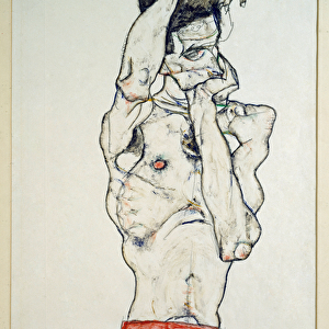 Male nude with red sheet (self-portrait), 1914 (Pencil, watercolor and tempera on paper)