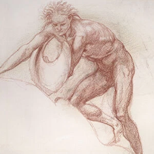 Male nude, study for Hercules (sanguine chalk on paper)
