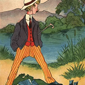 Man with discarded clothing (colour litho)