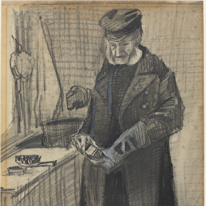 Man Polishing a Boot, 1882 (black chalk and gray wash, with white heightening